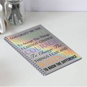 Inspirational Serenity Prayer Colourful Rainbow Notebook