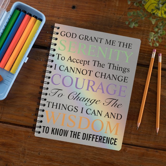 Inspirational Serenity Prayer Colourful Rainbow Notebook (In Situ)