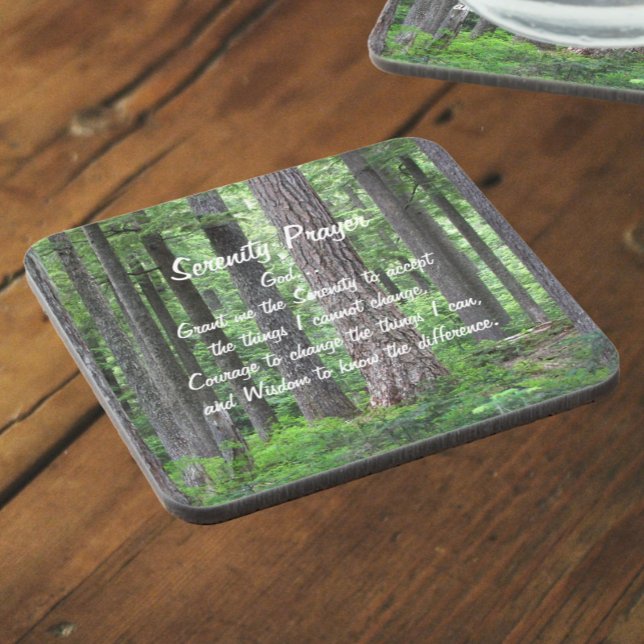 Inspirational Serenity Prayer Evergreen Forest Coaster (In Situ Angled)