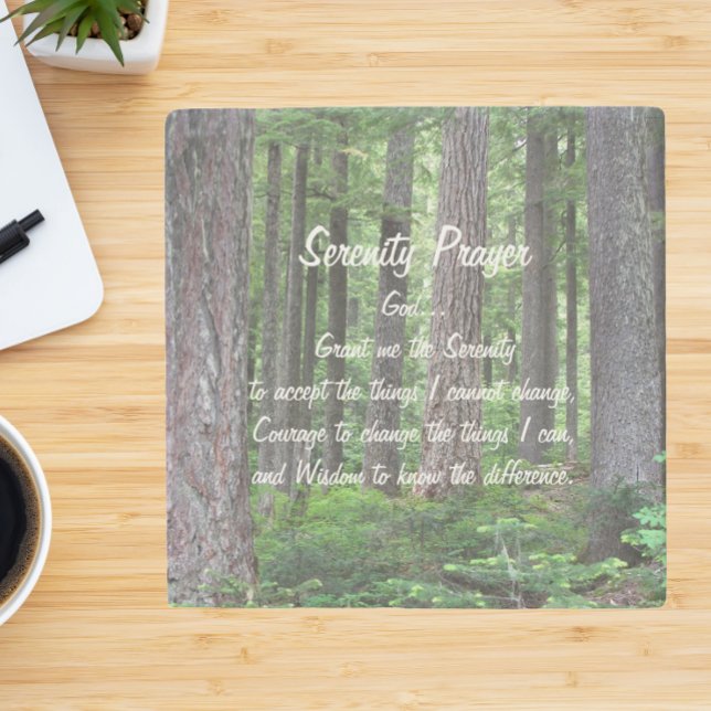Inspirational Serenity Prayer Evergreen Forest Stone Coaster (In Situ)