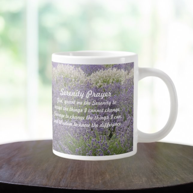 Inspirational Serenity Prayer Lavender Garden Large Coffee Mug (In Situ)