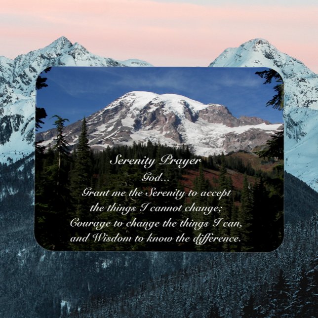 Inspirational Serenity Prayer Mount Rainier Magnet (Mountains Background)