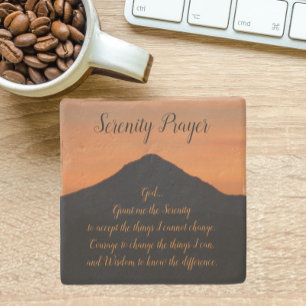 Inspirational Serenity Prayer Mountain Sunset Stone Coaster