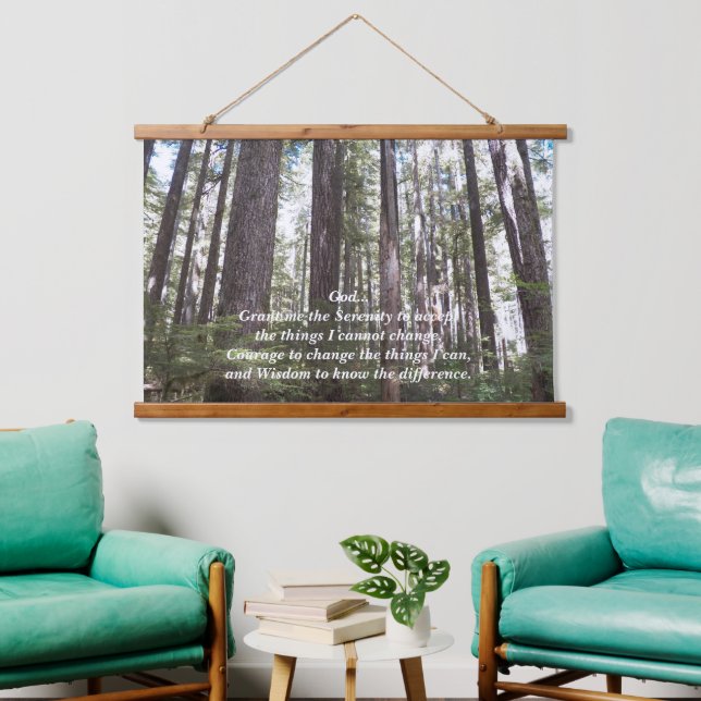 Inspirational Serenity Prayer Sunlit Forest Hanging Tapestry (Living Room)