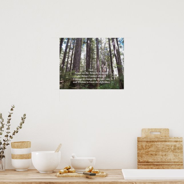 Inspirational Serenity Prayer Sunlit Forest Poster (Kitchen)