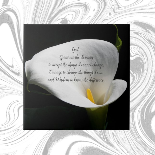 Inspirational Serenity Prayer White Calla Lily Ceramic Tile (In Situ)
