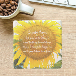 Inspirational Serenity Prayer Yellow Sunflower Stone Coaster