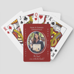 Inspirational Silver and Burgundy Graduation Photo Playing Cards