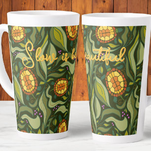 Inspirational Slow is Beautiful Turtles Pattern Latte Mug