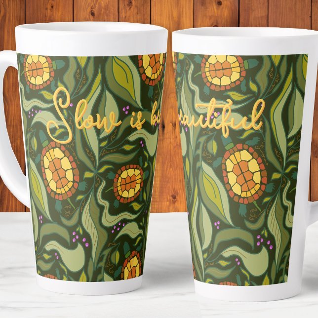 Inspirational Slow is Beautiful Turtles Pattern Latte Mug (Creator Uploaded)