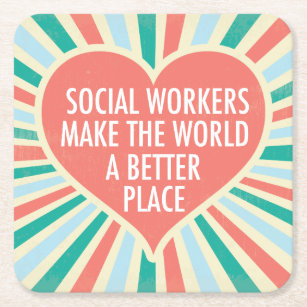 Inspirational Social Work Quote Heart Cute Retro Square Paper Coaster