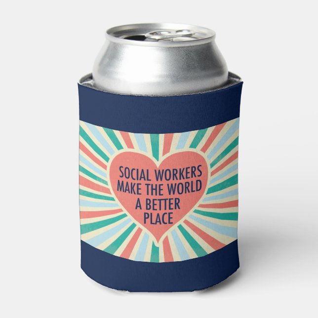 Inspirational Social Work Quote Heart Retro Colour Can Cooler (Can Front)