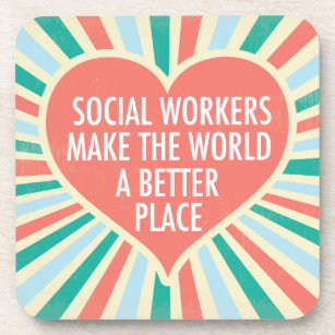 Inspirational Social Work Quote Heart Retro Colour Coaster