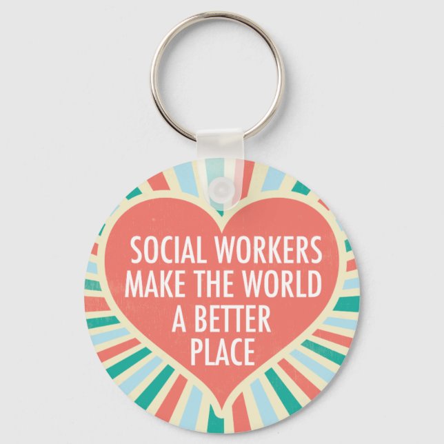 Inspirational Social Work Quote Heart Retro Colour Key Ring (Front)