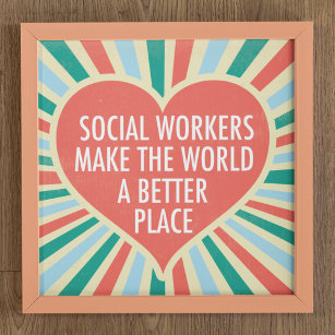 Inspirational Social Work Quote Heart Retro Colour Poster