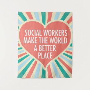 Inspirational Social Work Quote Heart Retro Colour Tapestry