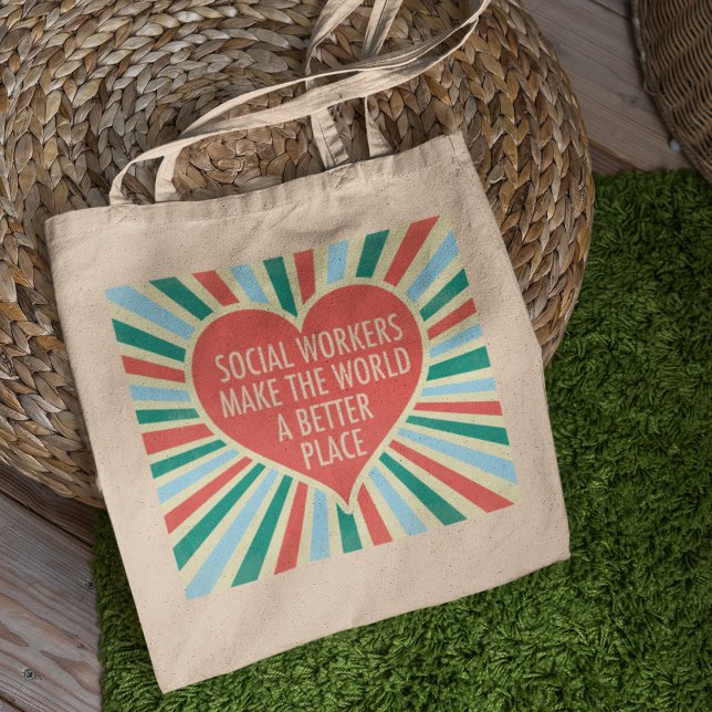 Inspirational Social Work Quote Heart Retro Colour Tote Bag (Creator Uploaded)