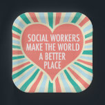 Inspirational Social Worker Heart Quote Party Paper Plate<br><div class="desc">Social Workers make the world a better place. A beautiful,  inspirational social work party paper plate for a social services manager featuring a pretty retro heart and cheerful colours.</div>