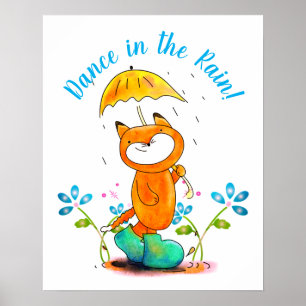 Inspirational Spring Fox with Umbrella Poster