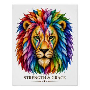 Inspirational Strength and Grace Abstract Lion Art Poster