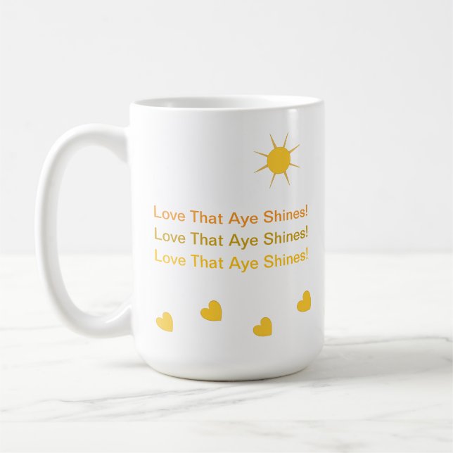  Inspirational Sun Glowing Hearts and Love, Yellow Coffee Mug (Left)