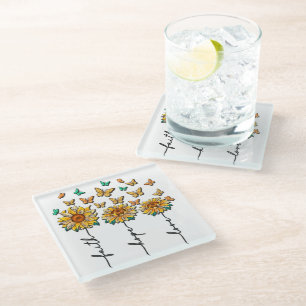 Inspirational Sunflower/Butterfly Sublimation Glass Coaster