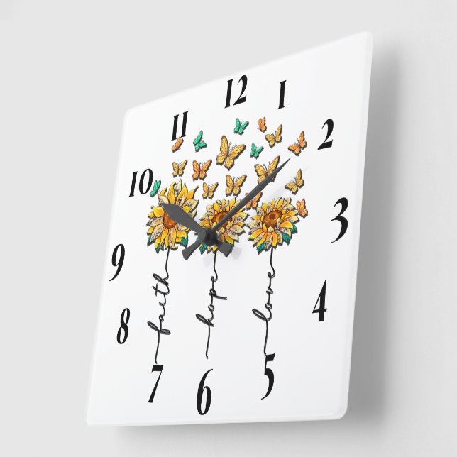 Inspirational Sunflower/Butterfly Sublimation Square Wall Clock (Angle)