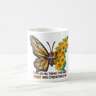 Inspirational Sunflower/Cross/Butterfly Coffee Mug