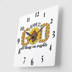 Inspirational Sunflower Sublimation/Scripture Square Wall Clock