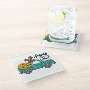 Inspirational Sunflower/Truck Sublimation Glass Coaster