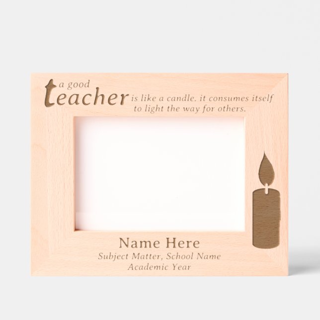 Inspirational Teacher Candle and Custom Name, Text Etched Frames (Front)