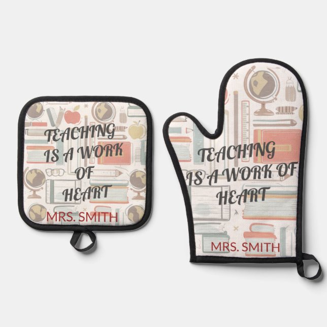 Inspirational Teacher Gift - Work of Heart Oven Mitt & Pot Holder Set (Front)