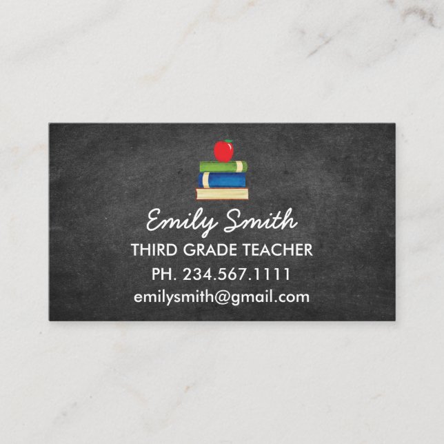 Inspirational Teacher Watercolor Apple Chalkboard Business Card (Front)