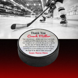 Inspirational Thank You Coach On Ice Hockey Rink Puck