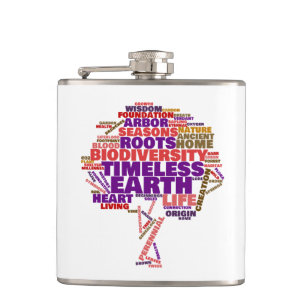 Inspirational Tree of Life Tag Cloud Hip Flask