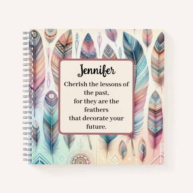 Inspirational Tribal Feather Spiral Notebook (Front)