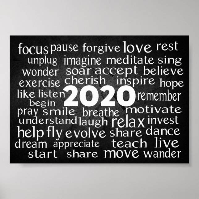 Inspirational Verb Word Cloud for 2020 Poster (Front)