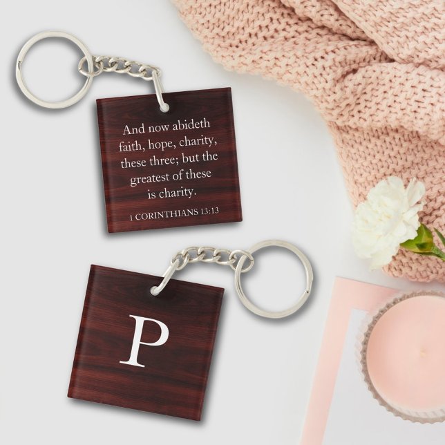 Inspirational Verse 1 Corinthians 13:13 Monogram Key Ring (Creator Uploaded)