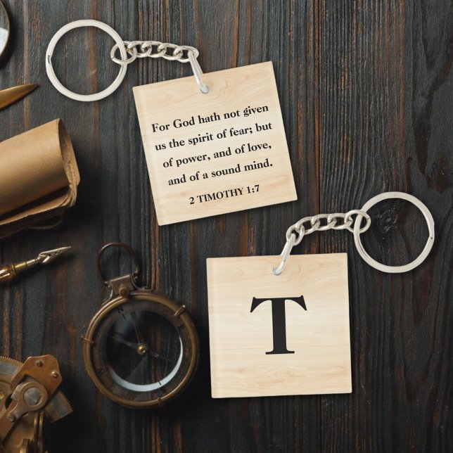 Inspirational Verse 2Timothy 1:7 Custom Monogram Key Ring (Creator Uploaded)