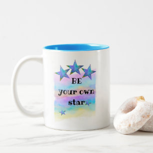 Inspirational watercolor art be your own star  Two-Tone coffee mug