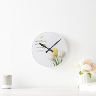 Inspirational White and Yellow Tulip Round Clock