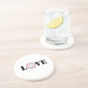 Inspirational White Pink Love Peace Hearts Coaster
