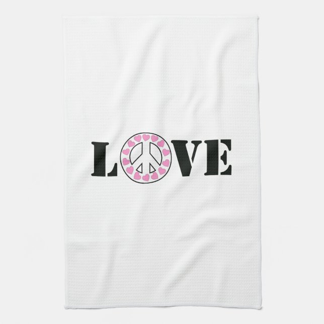 Inspirational White Pink Love Peace Hearts Tea Towel (Vertical)