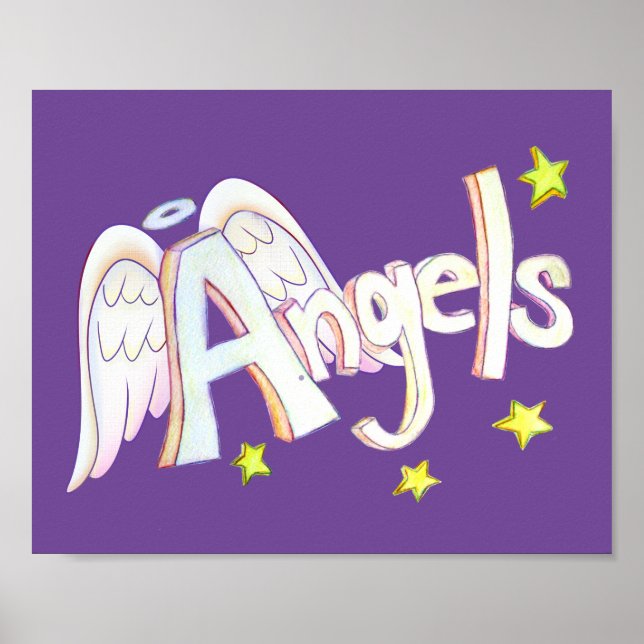 Inspirational Word Angels Art Poster Print (Front)