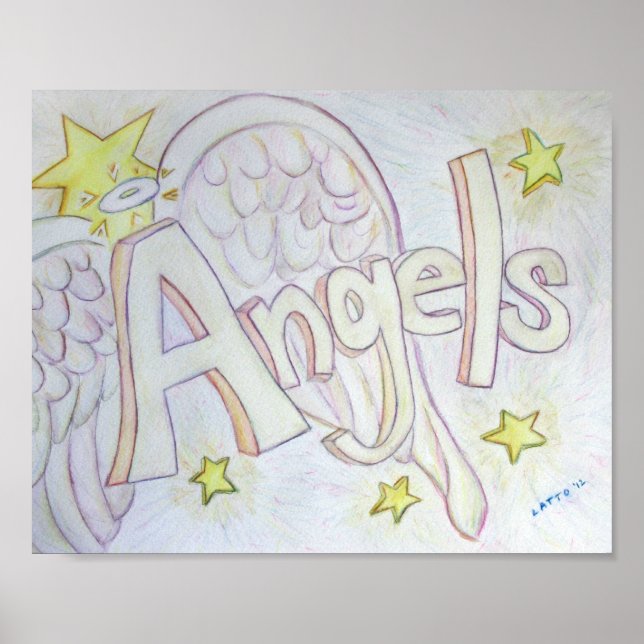 Inspirational Word Angels Art Poster Print (Front)