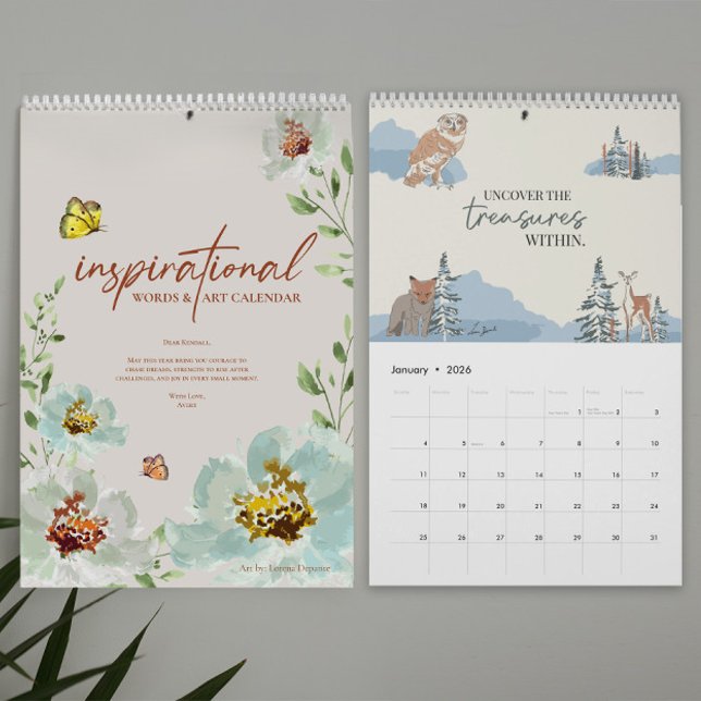 Inspirational Words & Art 2026 Personalised Calendar (Personalized Inspirational 2026 Words & art calendar with watercolor designs by Lorena Depante.)