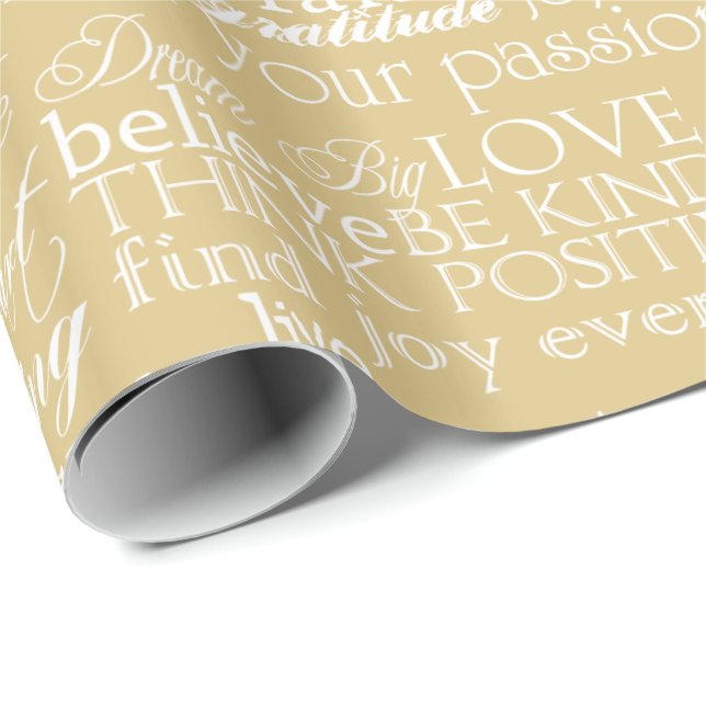 Inspirational Words Gold White Wrapping Paper (Roll Corner)