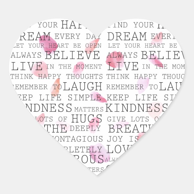 Inspirational Words Pink Peach Rose petals Heart Sticker (Front)