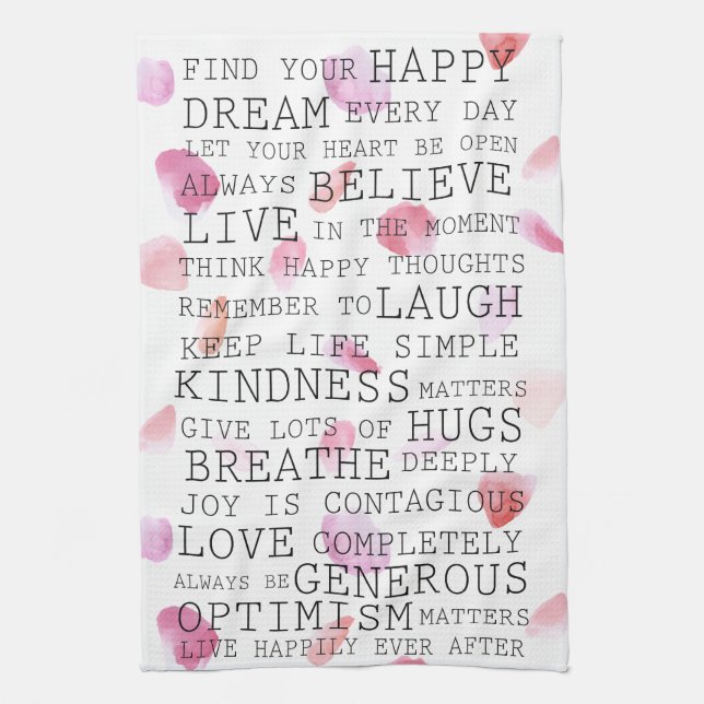 Inspirational words rose petals tea towel (Vertical)