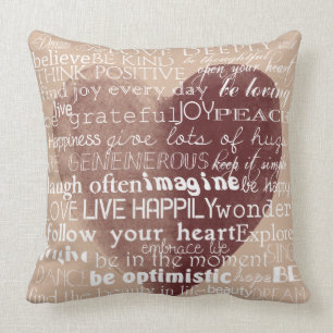 Inspirational Words Watercolor Heart Cushion